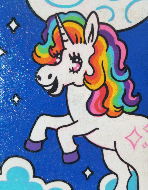  Just finished a cute unicorn posca painting and sealed it with sparkle modge podge, which gave it a