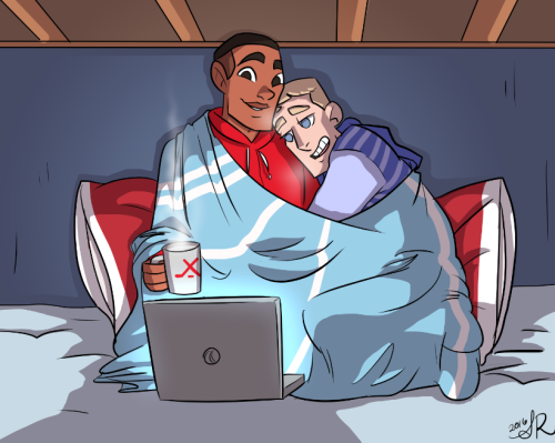 tronnies-art-blog: When it’s too chilly for netflix and chill so cuddles happen.