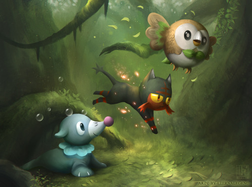 eternalegend-art: The new starters for Pokemon Sun and Moon. I played around with a new painterly st