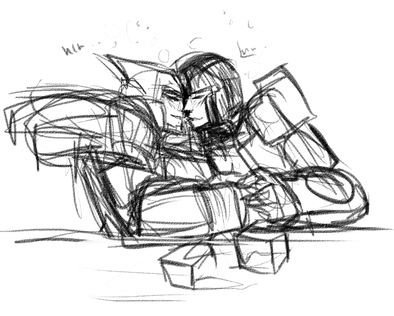 goddamnitriot:  shitty otp draws   Drift and Percy being cuddly and cute and happy