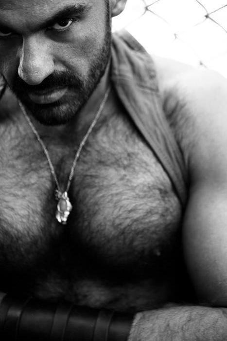 Hairy chest, legs,Beard and Mustache.