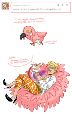 At first, I was like d'aww, a cute little plushie and then I saw the next picture - yeah, should&rsquo;ve seen it coming, this is Doflamingo after all. PS: I still think the plushie and the thought is extremely cute. *shot*