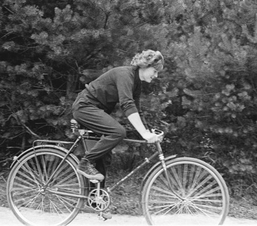 furtho: First female cosmonaut Valentina Tereshkova riding a bicycle (via here)