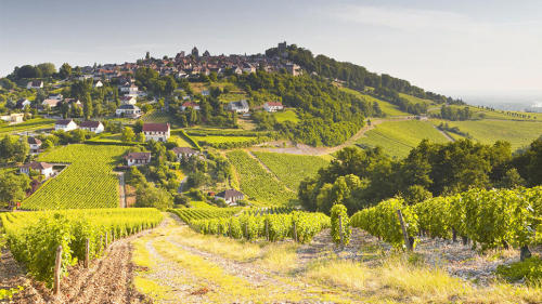 SANCERRE, FRANCE Circuitous medieval streets, half-timbered houses, quaint storefronts, butterscotch