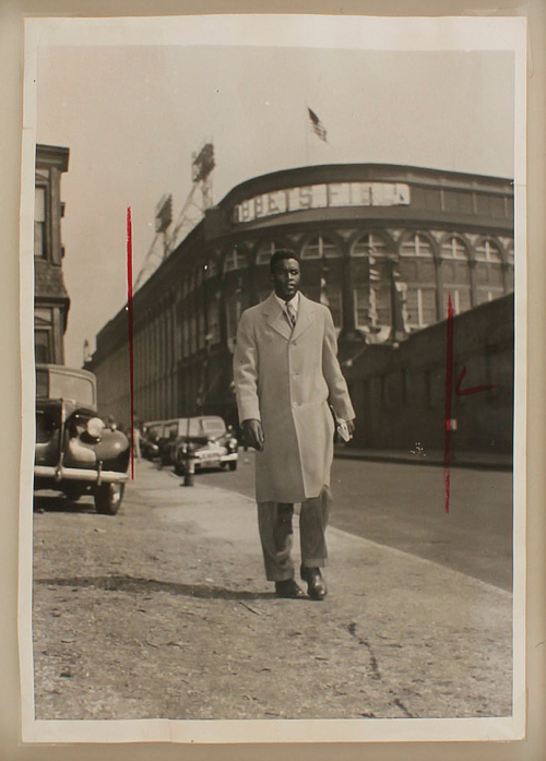 mightyflynn:  Jackie Robinson leaves Ebbets Field after playing opening day with the Brooklyn Dodger