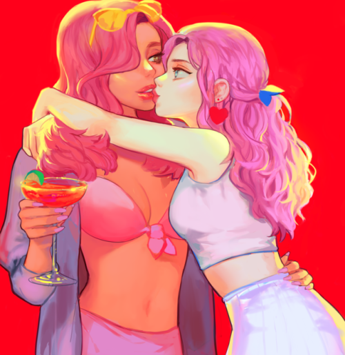 totorolls: pink haired gfs madly in love commission for @nicholael