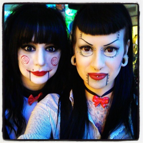 WE ARE THE PUPPET MASTERS! @lisa_heart and @alexhjoint Saw/Puppet inspired looks today. 2 DAYS LEFT!