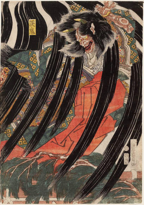 godgallery: Utagawa Kunisada, “Watanabe no Tsuna Meets the Ibaraki Demon at Modoribashi Bridge” (181