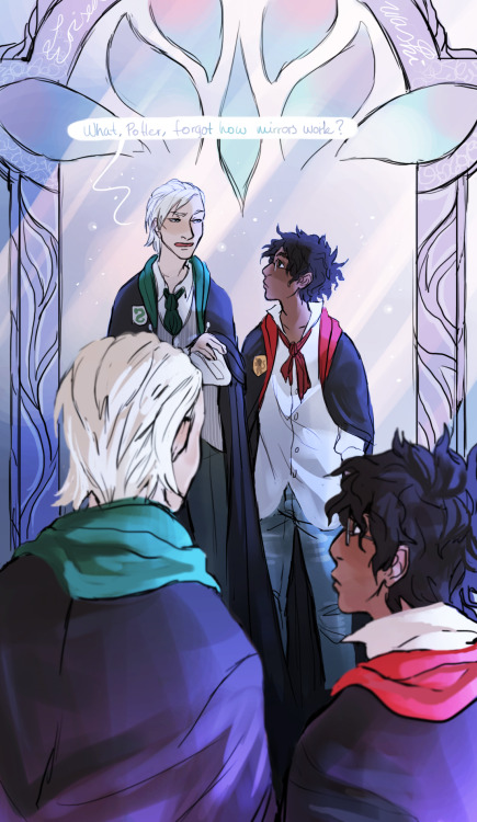 jam-art:what if like, draco didnt know what the mirror of erised was and harry made him go up to it 