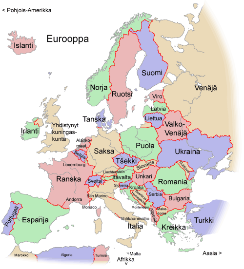 mapsontheweb: Names of European countries in Finnish.