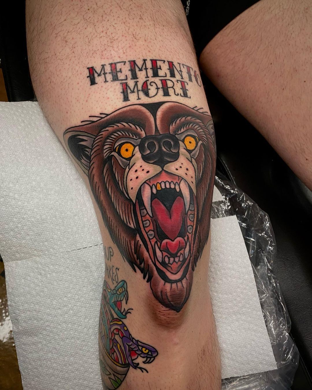 Jade Monkey Tattoo  bear tattoo on a knee made by nhare nctattooers  1207 animaltattoo colortattoo  Facebook