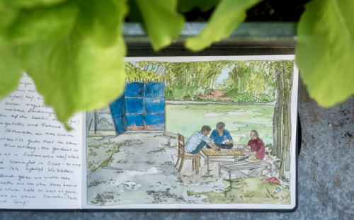 Chinese man playing cards in the Big Bayan Tree parc at Gaotian village near Guilin, China. 