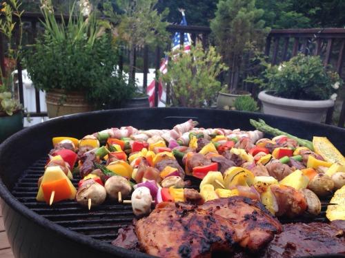 Teriyaki Chicken And Steak Kabobs.