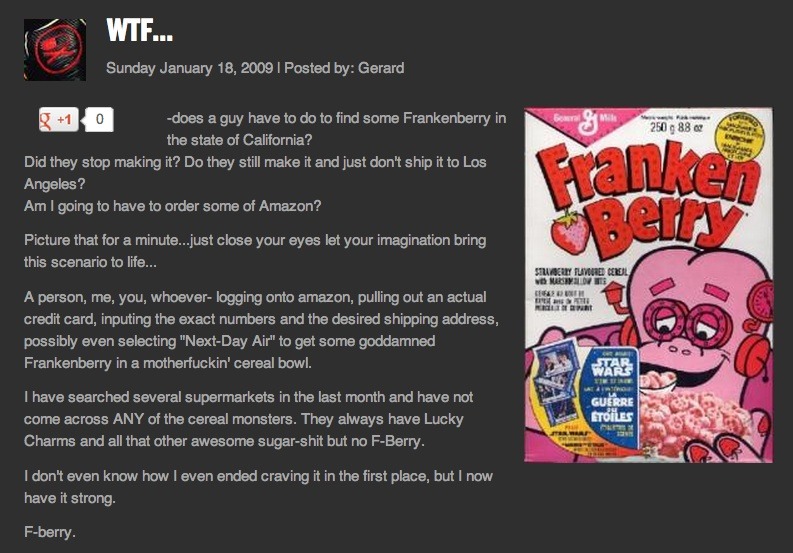vacationadventuresociety:  Gerard Way cereal blogs ‘09 