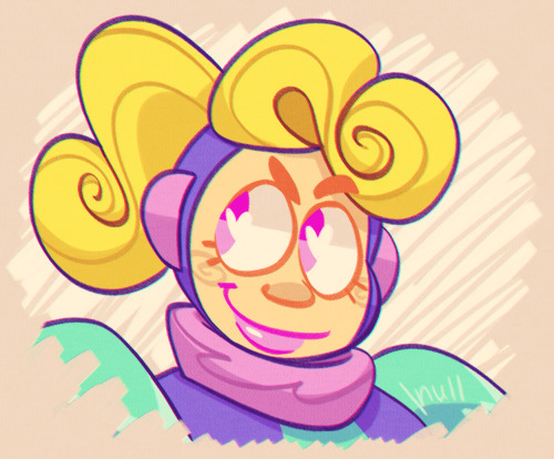 [ID: a headshot drawing of annie from space hop. she is looking to the side and smiling confidently.