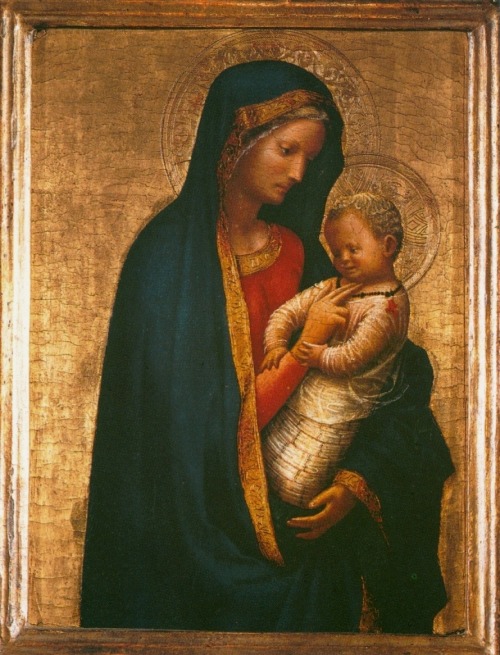 Masaccio (Tommaso [Maso] di ser Giovanni [di Simone] Cassai; San Giovanni Valdarno 1401 - Roma 1428); Madonna Casini or “Madonna del Solletico” (“Tickling Madonna”), c. 1426; tempera and gold leaf on panel, 18,2 x 24,5 cm; Galleria