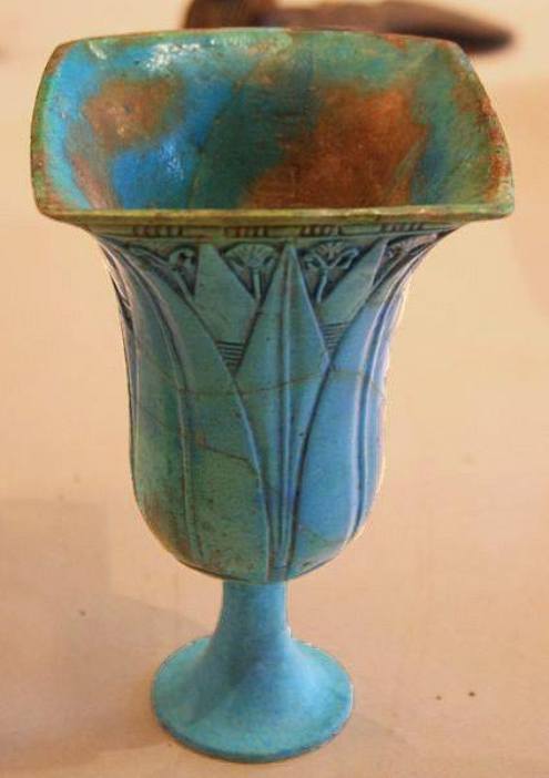 Egyptian Lotus-shaped Blue Chalice , 945-715 BCE – Dynasty 22 - Silica faience