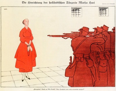 weirdlandtv:“The execution of Dutch dancer Mata Hari”, by O. Gulbransson, in German magazine, SIMPLICISSIMUS (Nov 1917).The story of Mata Hari (Margaretha Geertruida Zelle) is well-known in Holland. I remember hearing the name as a kid: it suggested