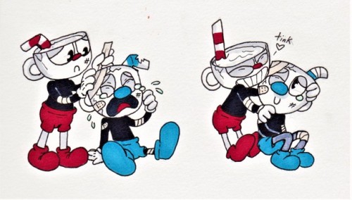 spunkytruffles:I see a lot of Mugman helping Cuphead but not enough of Cuphead patching up Mugman. They good brothers. <3 dawww <3