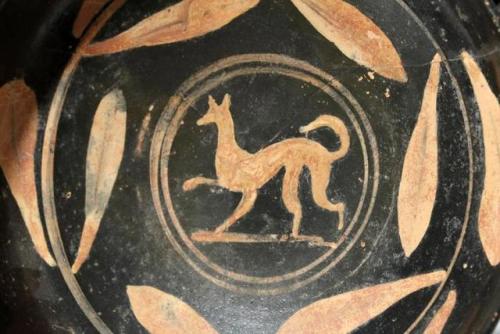 itsalburton: archaicwonder: Greek Xenon Ware Kylix with Laconian Hound, Southern Italy, Apulia, 325 