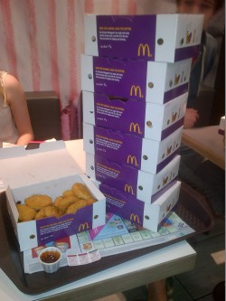 redkoolloops:  One hundred and forty Chicken McNuggets. 