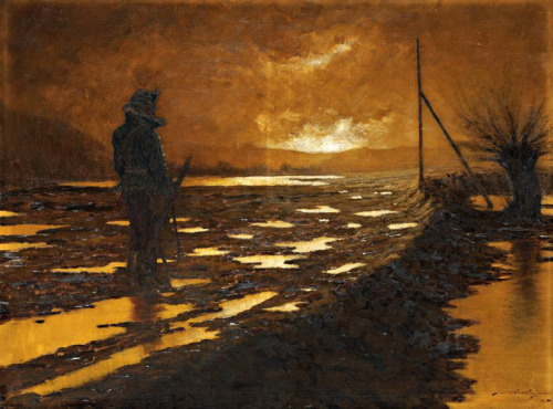 Szepesi  Kuszka Jenő - Katona alkonyi tájban (1915)79 x 106 cm                        Olaj, vászon