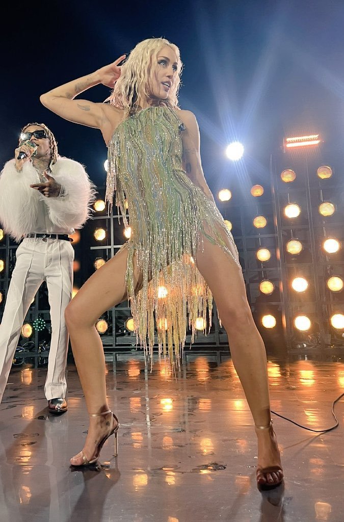 Miley Cyrus wearing vintage Bob Mackie from the 1980s during her New Years Eve party