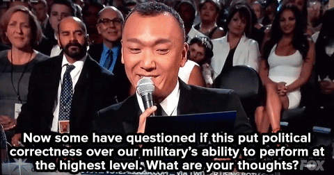 micdotcom:  Twitter went wild for her answers — and the judges agreed.   I don’t agree, women don’t belong in the military, all they do is get pregnant like whores before every deployment so they don’t have to go, and when they do the slow everyone