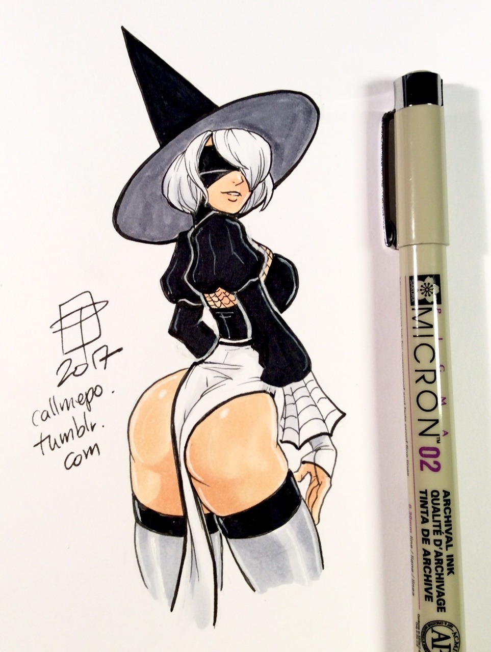 callmepo: Bonus Witchtober tiny doodle - Yorha 2b reconfigured for Halloween mode.