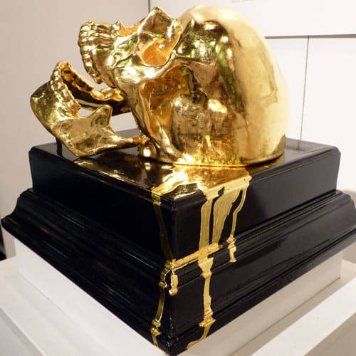 sixpenceee:  Skulls of gold at Stockholm furniture festival. This was completed by Malin
