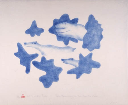 neshamama: helen kalvak, “polar bears among ice floes,” 1966, stencil on paper