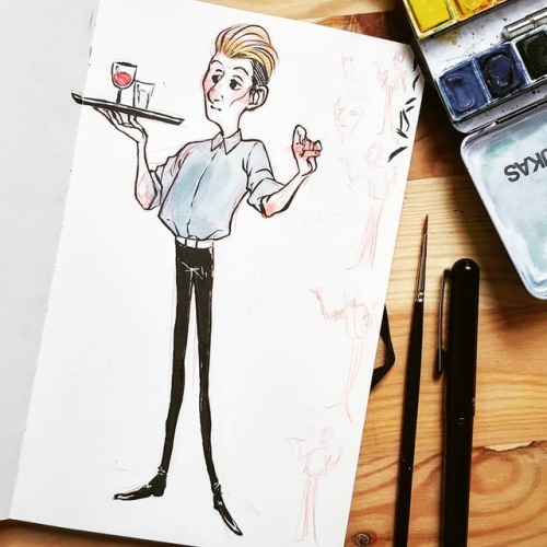 So we went to a restaurant and there was this waiter, I just had to draw him! He was so thin and had