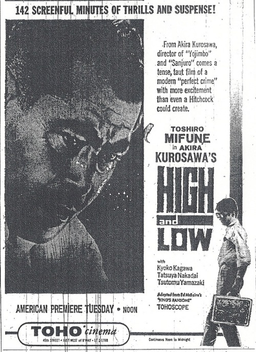 High and Low by Akira Kurosawa 1963Stunning adaption of an Ed McBain novel that is both a great exam