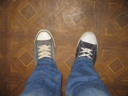 I like to mismatch converse shneakers. walking in odd shoes. lol