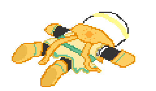 pixel art of dream sans laying face down on the floor, depicted in the same manner as the flat Ralsei sprite.