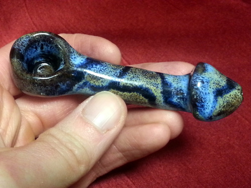 penis pipe, ceramic, handmade, 4 inches, arctic blue with dark blue vein - sold at my etsy shop:&nbs