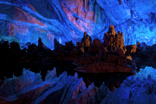 nubbsgalore: the reed flute cave in guilin, southern china, was carved out of the karst limestone mo