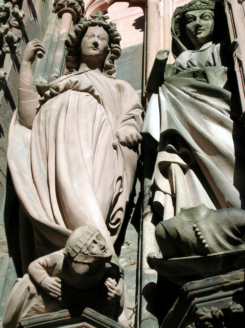 Gothic female sculptures on Cathedral of Strasbourg’s facade, c. 13th-14th century