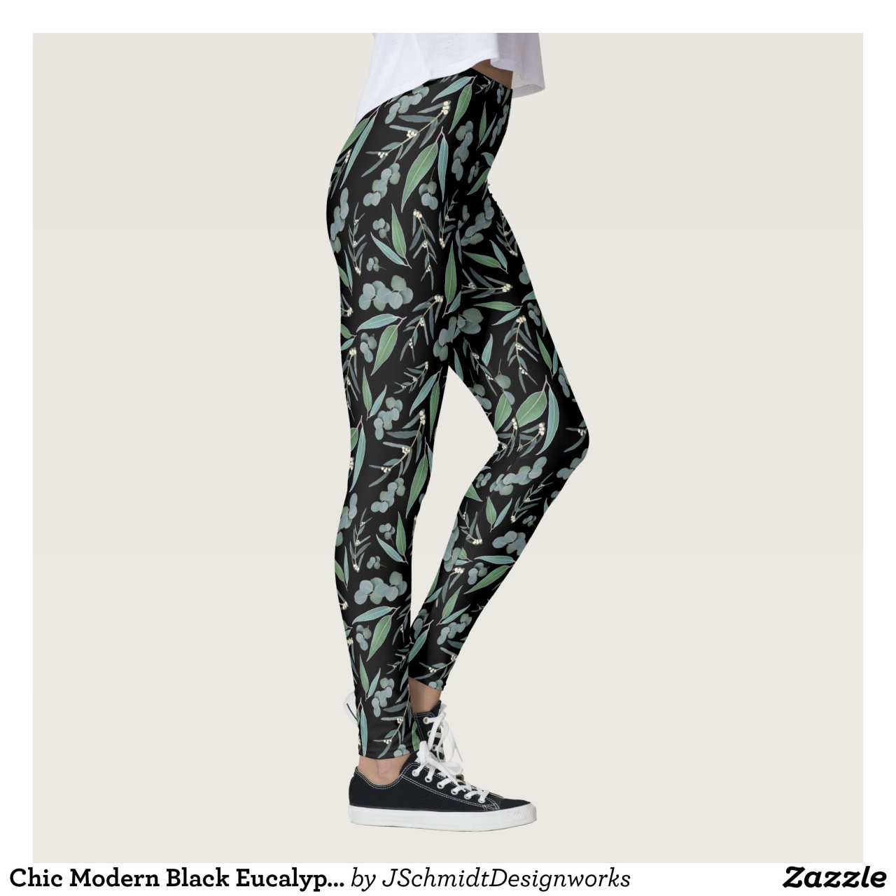 #Chic Modern Black Eucalyptus Greenery Pattern... Yoga Pants Designs