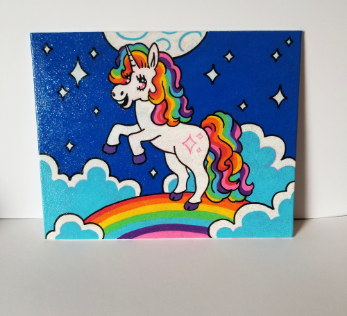  Just finished a cute unicorn posca painting and sealed it with sparkle modge podge, which gave it a