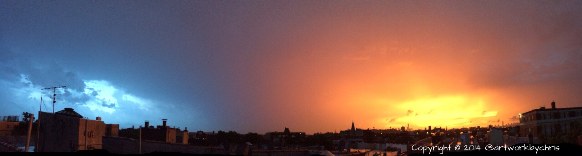 A Thunderstorm & Sunset @ the same time. Taken by Artworkbychris in Brooklyn with and iPhone 5s.