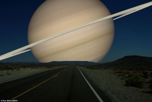 unexplained-events:  Former NASA art director Ron Miller created images of what the night sky would look like if the moon was replaced by the other planets in the solar system. 1. Moon ( Original photo taken over Death Valley, California.)2. Neptune3.