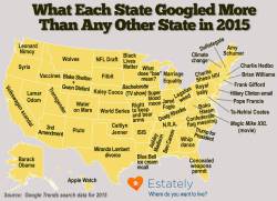 mapsontheweb:  What each US state googled more than any other state in 2015. More Google related and autocomplete maps &gt;&gt;   Strangely insightful&hellip;