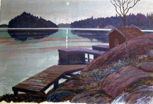 Spring Night   -     Roland SvenssonSwedish,1910-2003Colour Lithograph,  30 x 45 cm.