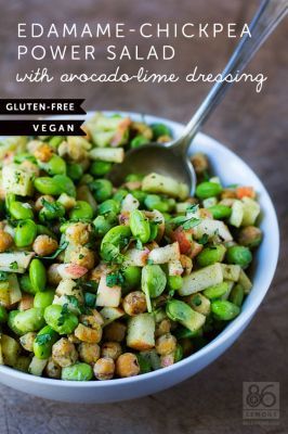 Edamame-Chickpea Power Salad with Avocado-Lime Dressing 