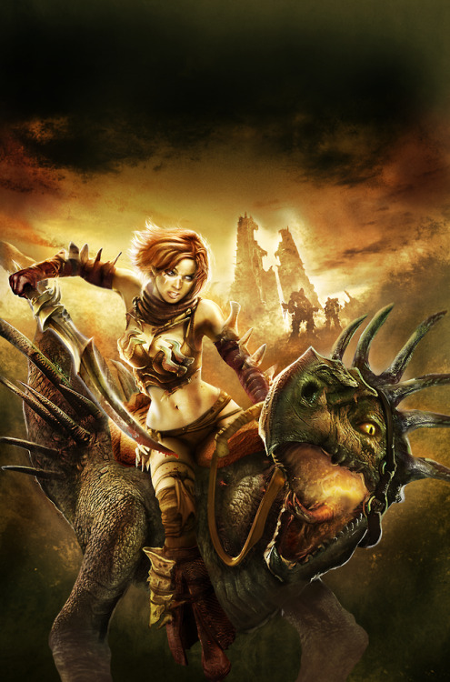 Illustrations of Tyris Flare in Golden Axe: Beast Rider.