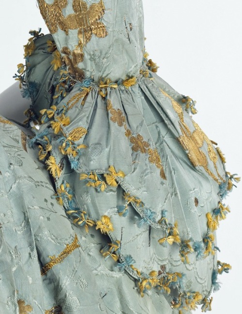 Sleeve detail of a Robe à l'Anglaise, 1770–75 and back detail of a Robe a'la Francaise, c. 1775 and 