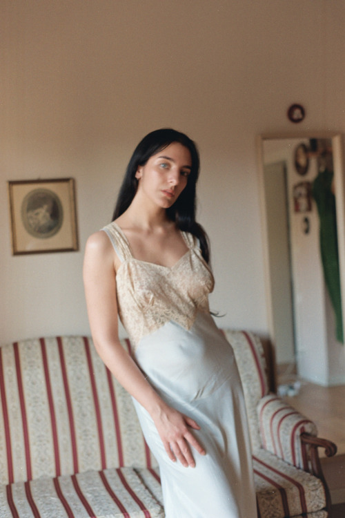 Irene In A 1940s Satin And Lace Bias Cut Slip Dress, Available At Pageofair.com 🩵 Taken On 35mm Film.