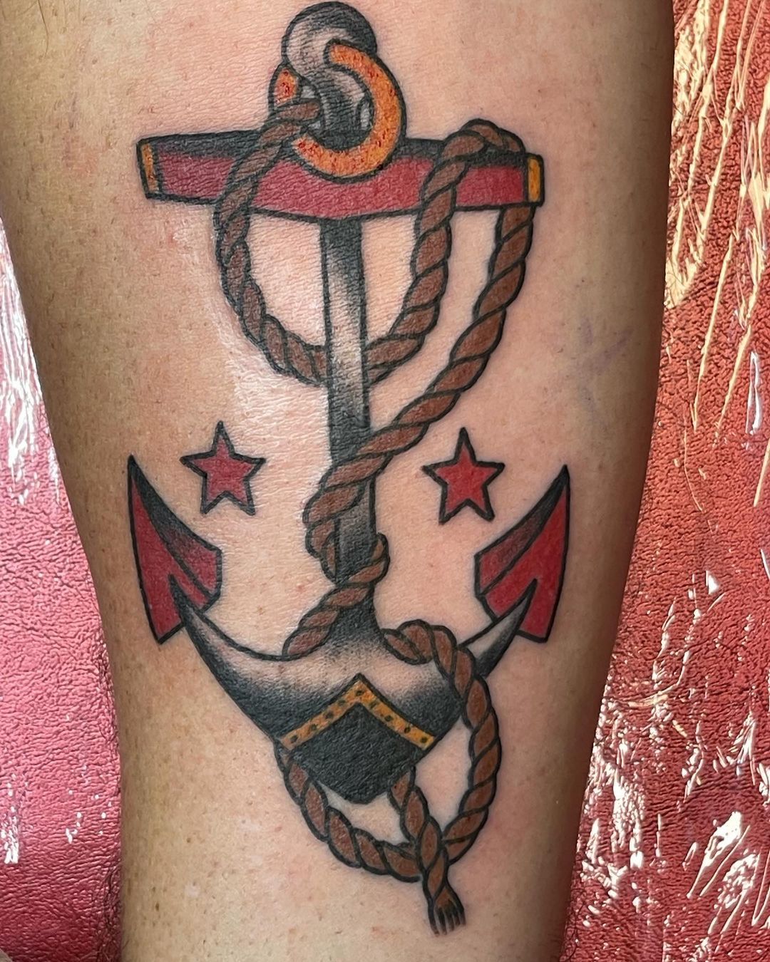 Asclepius Snake Curling Up on Anchor Tattoo
