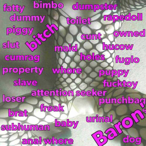 bitchandbaron:1. i am a dumb slutty whore. 2. i adore debasing myself for B’s pleasure. 3. i a